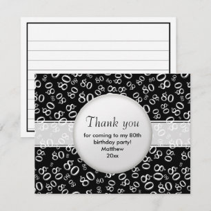 Carte Merci : 80e Motif de numéro d'Anniversaire noir/bl