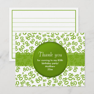 Carte Merci : 80e Motif du numéro d'Anniversaire vert/bl