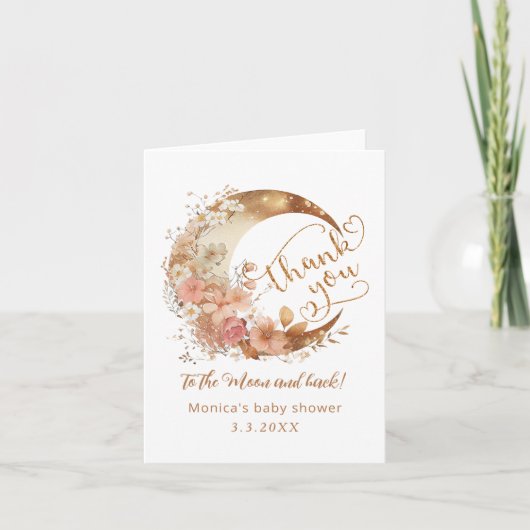Carte Merci à la lune or florale lune merci (Devant)