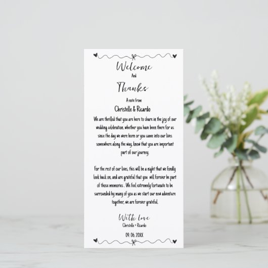 Carte Merci à la main note Mariage pour l'invité (Debout devant)