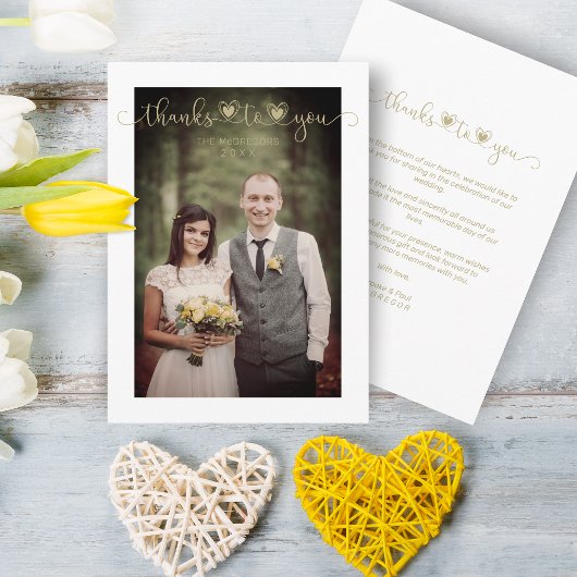 Carte Merci à vous Mariage Gold Custom Whimsical Script