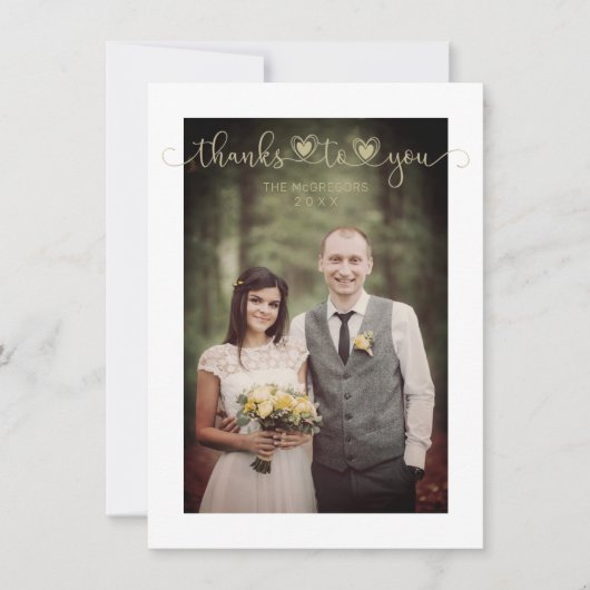 Carte Merci à vous Mariage Gold Custom Whimsical Script (Devant)