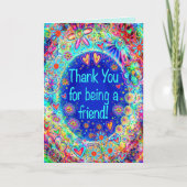 Carte Merci Ami Floral Blue Whimsical Heart Merci (Devant)