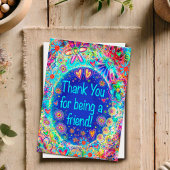 Carte Merci Ami Floral Blue Whimsical Heart Merci