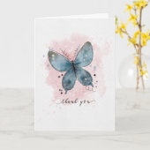 Carte Merci Aquarelle Bleu Papillon (Fleur jaune)