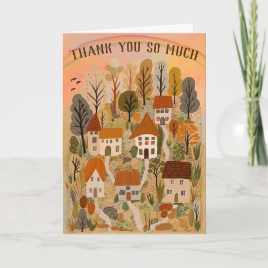 Carte MERCI Automne Mignonne Pays Village Illustration (Devant)