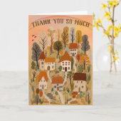 Carte MERCI Automne Mignonne Pays Village Illustration (Fleur jaune)