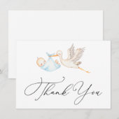 Carte Merci Baby shower de la cigogne bleue (Devant / Derrière)