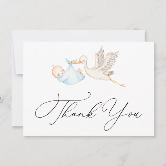 Carte Merci Baby shower de la cigogne bleue (Devant)