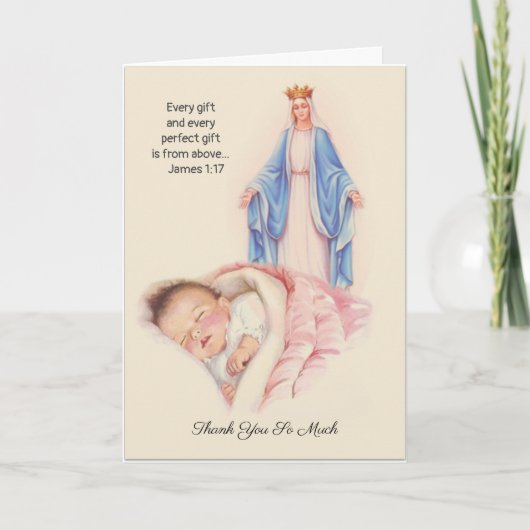 Carte Merci Bébé Fille Bienheureuse Vierge Marie Catholi (Devant)