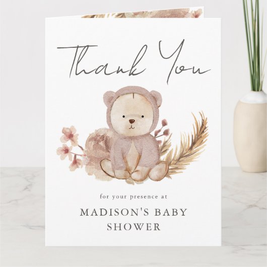 Carte Merci Boho Botanique Sweet Bear Baby shower (Devant)
