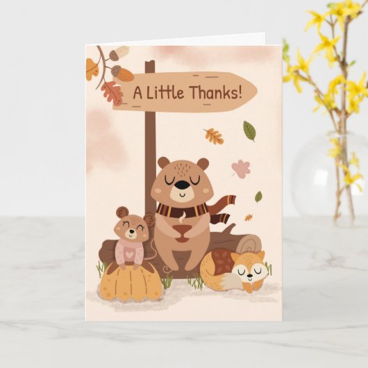 Carte Merci Chaleureux Automne Cosy Forêt paysage animal (Fleur jaune)