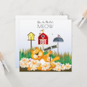 Carte Merci Chat et oiseaux dans le jardin (Devant/Arrière en situation)