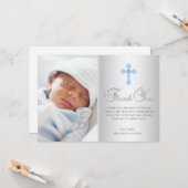 Carte MERCI Christening Communion Croix Bleu GARY (Devant/Arrière en situation)