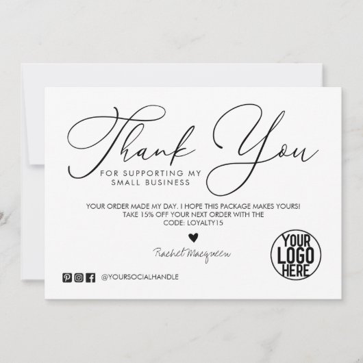 Carte Merci client de script noir blanc minimal (Devant)