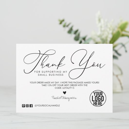 Carte Merci client de script noir blanc minimal (Debout devant)