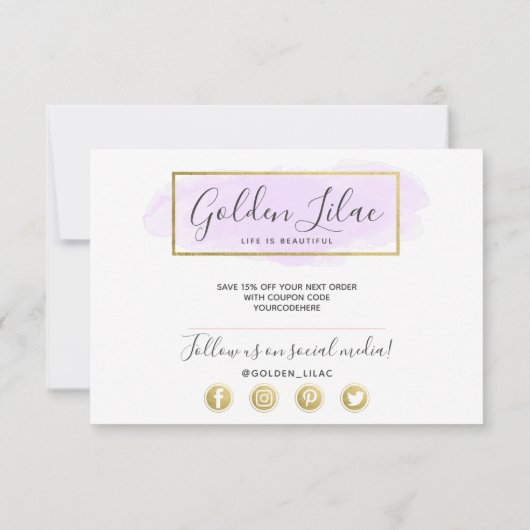 Carte Merci couleur pourpre et or moderne (Dos)