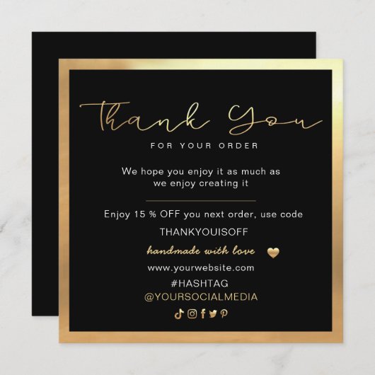 Carte Merci d'affaires élégant Noir et Or (Devant / Derrière)