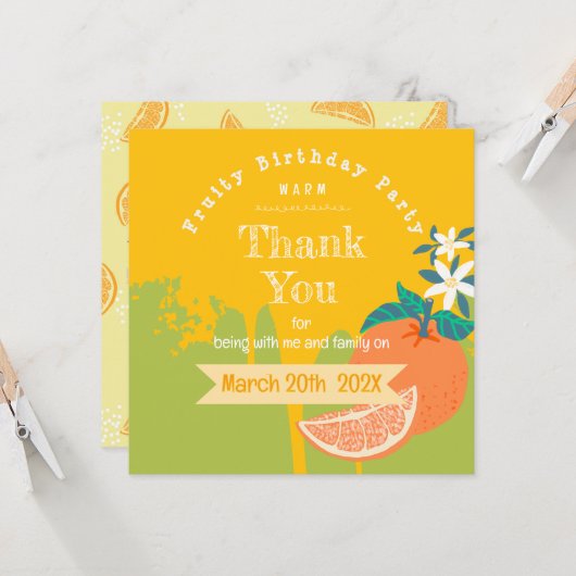 Carte Merci d'anniversaire de la Fruité orange (Devant/Arrière en situation)