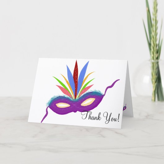 Carte Merci d'anniversaire violet Mardi Gras Masque (Devant)