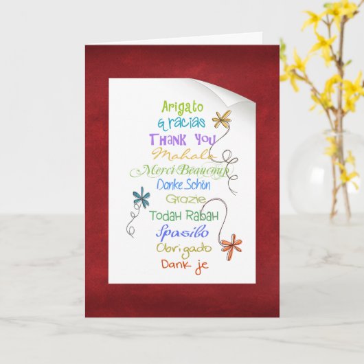 Carte Merci dans différentes langues (Fleur jaune)