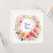 Carte Merci d'aquarelle à l'élégante couronne de fleurs (Devant/Arrière en situation)