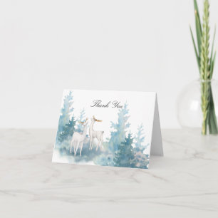 Carte Merci d'aquarelle de cerf et de feuillage d'hiver