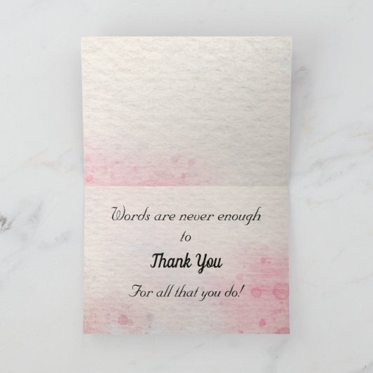 Carte Merci d'aquarelle rose (Intérieur)