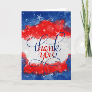 Carte Merci d'aquarelle rouge et bleu militaire