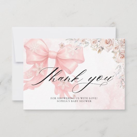 Carte Merci de Baby shower à cou rose froid (Devant)