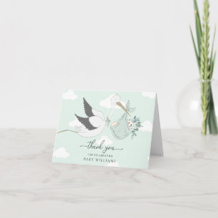 Carte Merci de Baby shower de cigogne verte à la menthe