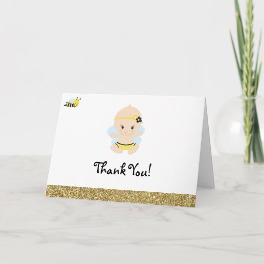 Carte Merci de baby shower de fille d'abeille de bébé de (Devant)
