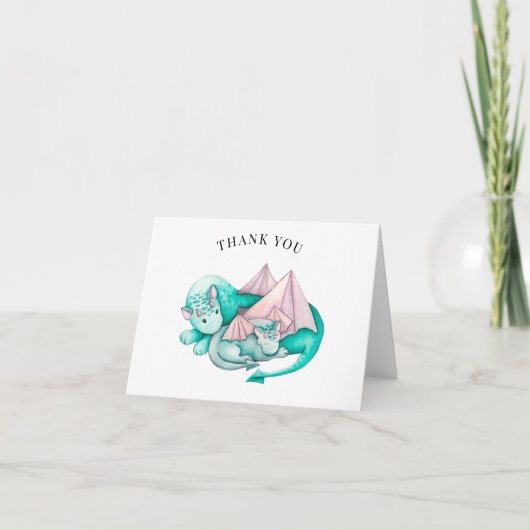Carte Merci de Baby shower de la mère et du bébé dragon (Devant)