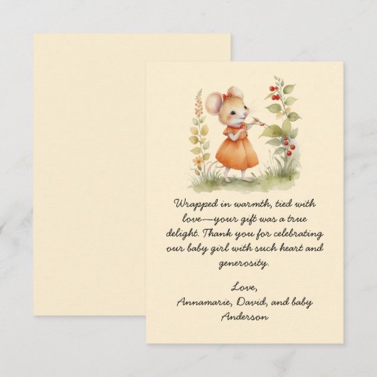 Carte Merci de Baby shower de petite souris (Devant / Derrière)