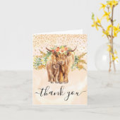 Carte Merci de Baby shower de vache Highland Peach (Fleur jaune)