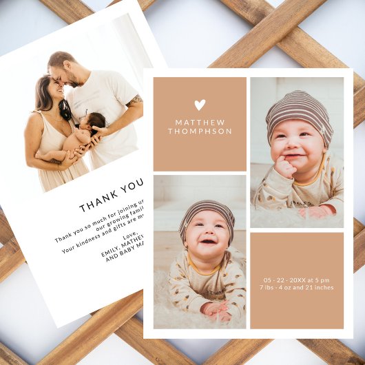 Carte Merci de Baby shower photo Beige Multi 3