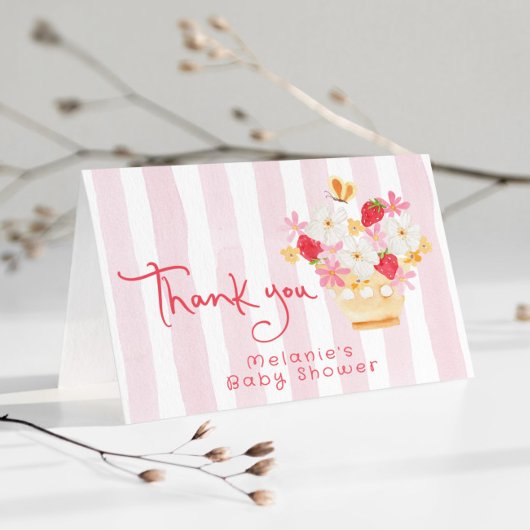 Carte Merci de Baby shower rose blanc fraise