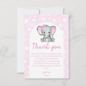 Carte Merci de Baby shower rose jote Elephant (Devant)