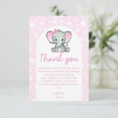 Carte Merci de Baby shower rose jote Elephant (Debout devant)