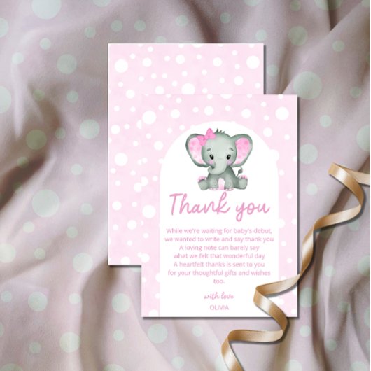 Carte Merci de Baby shower rose jote Elephant