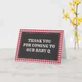 Carte Merci de Baby shower rouge pour bébé Q (Fleur jaune)