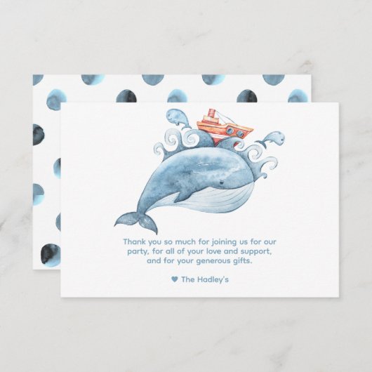 Carte Merci de baleine bleue mignonne (Devant / Derrière)