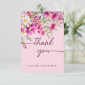 Carte Merci de calligraphie florale Fleur sauvage rose (Debout devant)