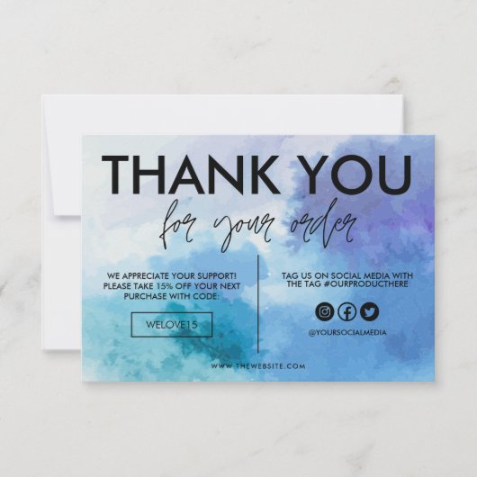 Carte Merci de couleur bleu eau (Devant)