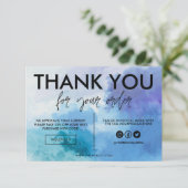 Carte Merci de couleur bleu eau (Debout devant)