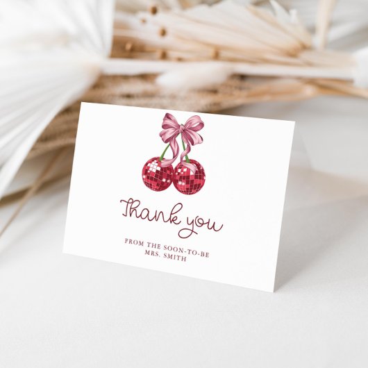 Carte Merci de Fête des mariées cerise rose Bow