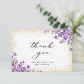 Carte Merci de Fête des mariées de lavande violet or (Debout devant)