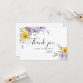 Carte Merci de Fête des mariées jaune violet (Devant/Arrière en situation)