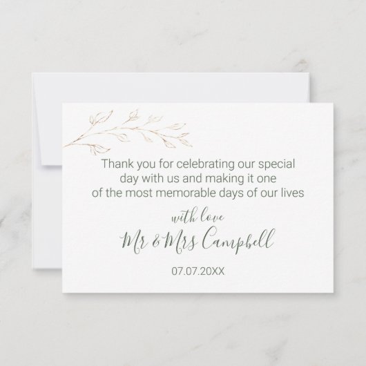 Carte Merci de feuillage vert et or (Dos)