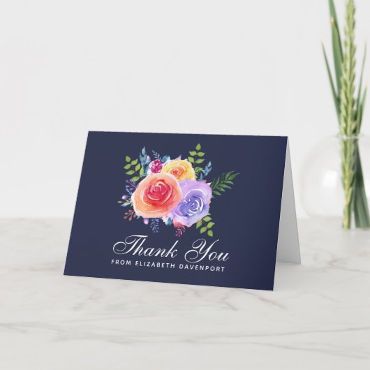 Carte Merci de la fête du Bouquet Floral Rose (Devant)